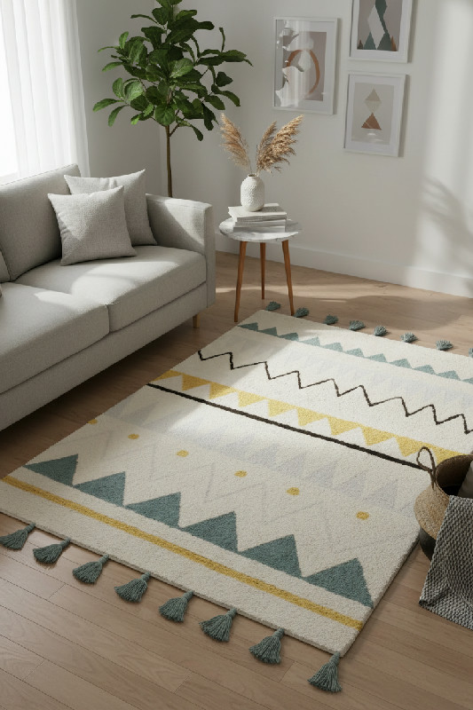 Lorena Canals Bio koberec kusový, ručně tkaný Azteca Natural-Vintage Blue / Přírodní, Velikost: 200 x 140 cm