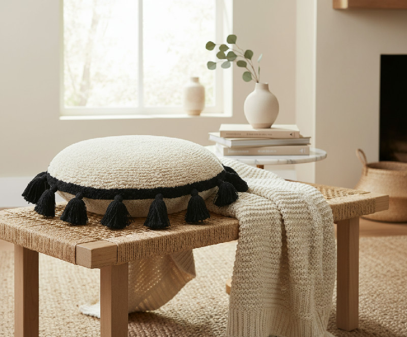 LORENA CANALS polštář Circle Black s třásněmi Ø48 cm