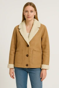 Dámská bunda Scotch & Soda – Camel Faux Shearling s šálovým límcem