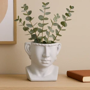 WOOOD Váza Ruben – designová keramická váza s tváří, šedá, 18 cm