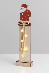 Dekorace dřevěná Santa, 46 cm, 2× AA, vnitřní, teplá bílá, časovač EMOS LED
