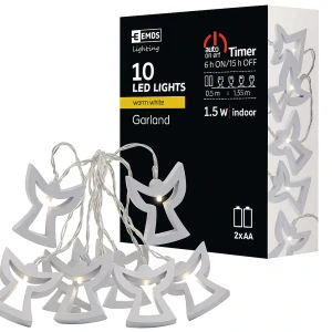 Vánoční girlanda Andělíčci, dřevěná, teplá bílá, 2× AA, s časovačem - EMOS LED